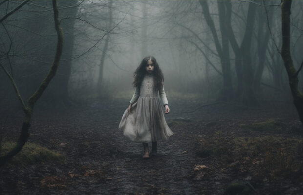 przerażająca dziewczynka w lesie